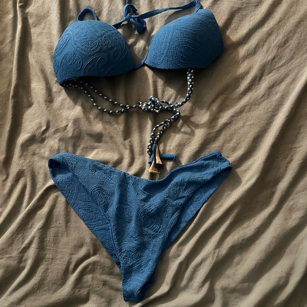 Blue Textured Bikini Set